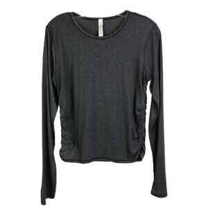 Lululemon Long Sleeve Top Womens 12 Charcoal Gray Side Ruched Pullover Crew Neck